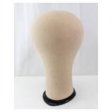 Beige Fabric Mannequin Head Form on Black Base - Wig Display Stand