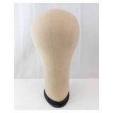 Beige Fabric Mannequin Head Form on Black Base - Wig Display Stand