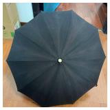 Rain-O-Sol Umbrella - Vintage 8-Panel Black Nylon Canopy, Ivory Look Hook Handle