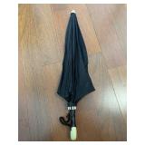 Rain-O-Sol Umbrella - Vintage 8-Panel Black Nylon Canopy, Ivory Look Hook Handle