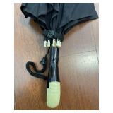 Rain-O-Sol Umbrella - Vintage 8-Panel Black Nylon Canopy, Ivory Look Hook Handle