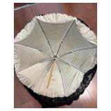 Vintage Lace-Trim Parasol Umbrella - Wood Shaft, Black Canopy