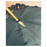 Vintage Lace-Trim Parasol Umbrella - Wood Shaft, Black Canopy