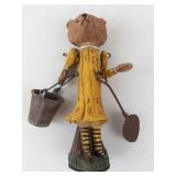 Poliwoggs Bear Figurine - Vintage Primitive Art, Yellow Dress with Bucket & Shovel