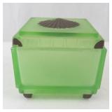 Art Deco 1930s Uranium Green Glass Biscuit Jar/Pot - Lidded, Fan Motif Lid