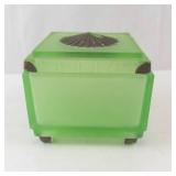 Art Deco 1930s Uranium Green Glass Biscuit Jar/Pot - Lidded, Fan Motif Lid