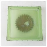 Art Deco 1930s Uranium Green Glass Biscuit Jar/Pot - Lidded, Fan Motif Lid