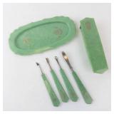 Celluloid Vanity Tool Set - 4-Piece Green Handle with Case