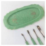 Celluloid Vanity Tool Set - 4-Piece Green Handle with Case