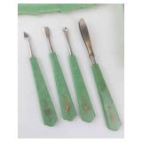 Celluloid Vanity Tool Set - 4-Piece Green Handle with Case