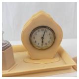 Desk Set - Celluloid Beige with Clock, Perfume Bottle, Vase & Tray