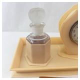 Desk Set - Celluloid Beige with Clock, Perfume Bottle, Vase & Tray