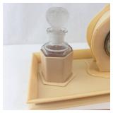 Desk Set - Celluloid Beige with Clock, Perfume Bottle, Vase & Tray