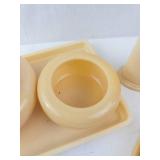 Celluloid Vanity Set - Cream Yellow Powder Jars, Tray, Cup & Brush (Vintage)