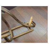 Antique Bridle Rack with Four Rustic Hooks on Wooden Base