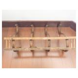 Antique Bridle Rack with Four Rustic Hooks on Wooden Base