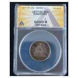 1877-CC Liberty Seated Quarter ANACS G4