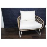 Wicker Patio Armchair with White Cushions