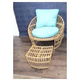 Rattan Lounge Chair with Aqua Cushions and Footrest