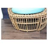 Rattan Lounge Chair with Aqua Cushions and Footrest