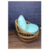 Rattan Lounge Chair with Aqua Cushions and Footrest