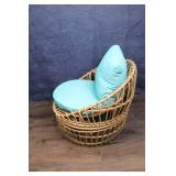 Rattan Lounge Chair with Aqua Cushions and Footrest