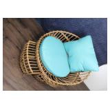 Rattan Lounge Chair with Aqua Cushions and Footrest