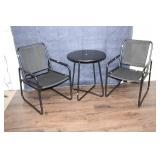 Set of 2 Black Metal Patio Chairs with Small Round Table