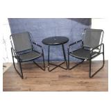 Set of 2 Black Metal Patio Chairs with Small Round Table