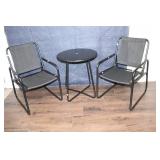 Set of 2 Black Metal Patio Chairs with Small Round Table