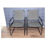 Set of 2 Black Metal Patio Chairs with Small Round Table