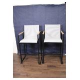 Set of 2 Modern Bar Stools with White Fabric and Metal Frame