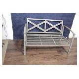 Gray Outdoor Patio Loveseat with White Cushions