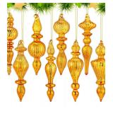 8pc Glass 6" Christmas Ornaments Gold $35.99 Retail - Brand New