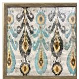 Canvas Wall Art - Framed Turquoise & Gold Damask Pattern