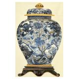 Mirrored Frame with Blue & White Porcelain Vase Print - Framed Wall Decor