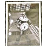 Grand Central Station Clock Photograph – Black & White Print with Ornate Pedestal