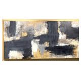 Large Abstract Painting - Navy Blue & Gray with Gold Leaf on Canvas Framed 50" x 98"