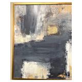 Large Abstract Painting - Navy Blue & Gray with Gold Leaf on Canvas Framed 50" x 98"