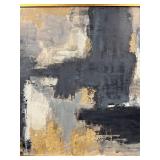 Large Abstract Painting - Navy Blue & Gray with Gold Leaf on Canvas Framed 50" x 98"