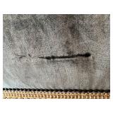 Vintage Blue Damask Sofa - Gold Fringe & Nailhead Trim - Drop Down Sides