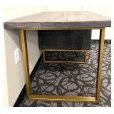 Industrial-Style Desk - Distressed Black Wood Top & Gold Metal Frame - Right-Side 2-Drawer