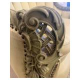 Vintage Green Velvet Armchair & Carved Wood Trim - Rococo Style