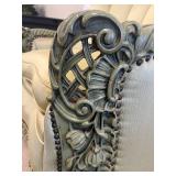 Vintage Green Velvet Armchair & Carved Wood Trim - Rococo Style