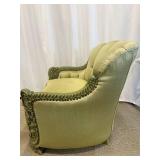 Vintage Green Velvet Armchair & Carved Wood Trim - Rococo Style