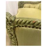 Vintage Green Velvet Armchair & Carved Wood Trim - Rococo Style