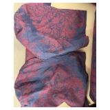 Wingback Chair - Damask Upholstery Blue & Burgundy with Carved Wood Legs #1