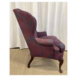 Wingback Chair - Damask Upholstery Blue & Burgundy with Carved Wood Legs #2