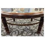 Round Glass Coffee Table - Wrought Iron Scrollwork & Wood Rim