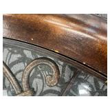 Round Glass Coffee Table - Wrought Iron Scrollwork & Wood Rim